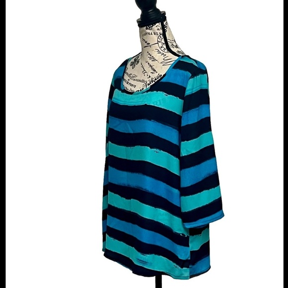 Express Vintage Y2K Striped Tunic Blouse Women’s L Blue Black Batwing Nautical - Picture 2 of 9